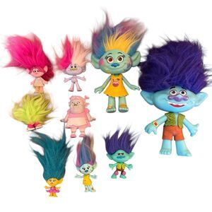 Troll Toy Figures Lot Of 9 Various Sizes Including Singing Troll Hasbro